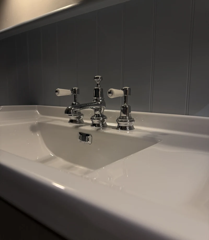 Ceramic basin with traditional chrome crosshead taps, St Albans
