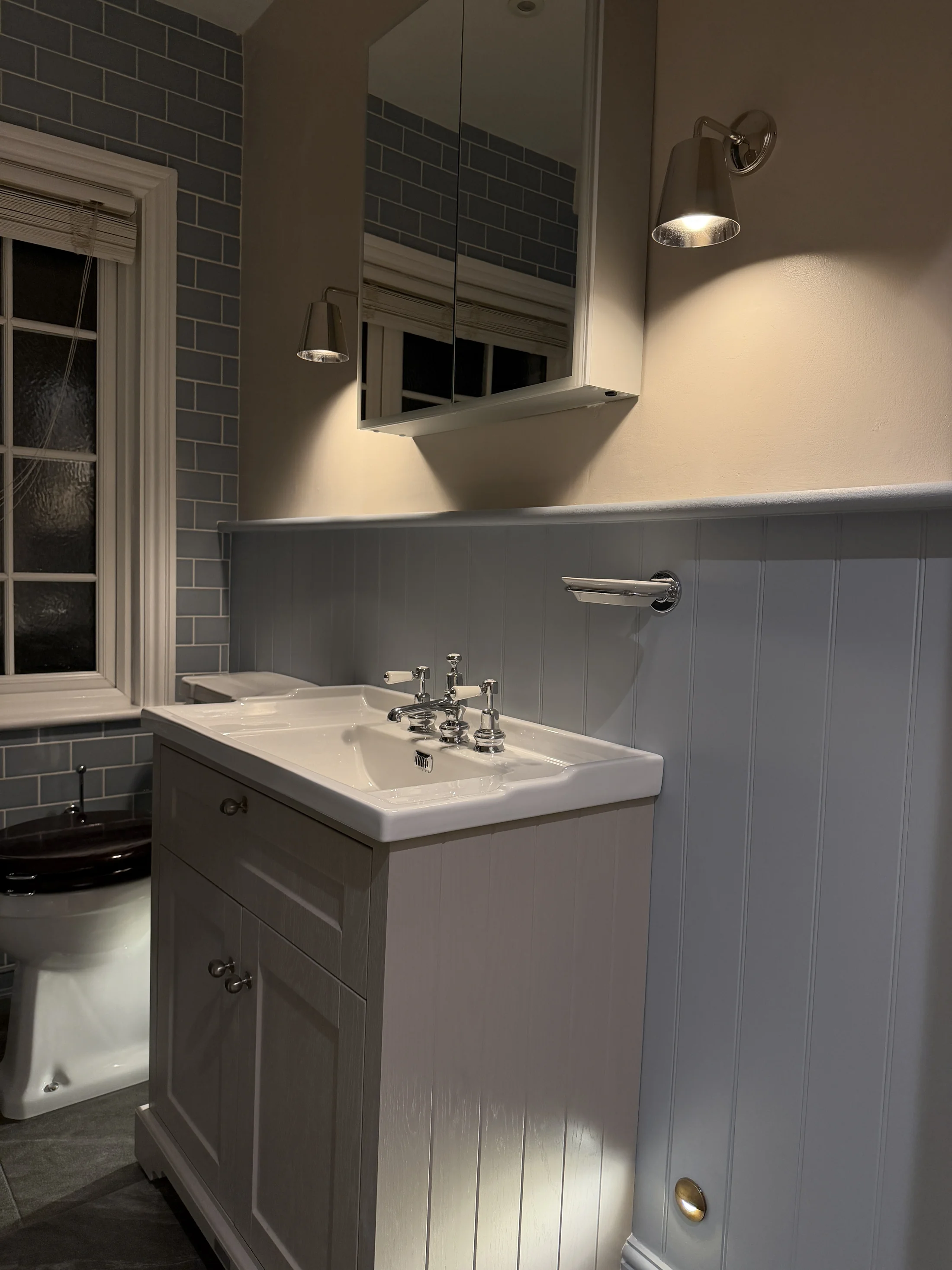 Vanity unit, mirrored cabinet and wall light, St Albans