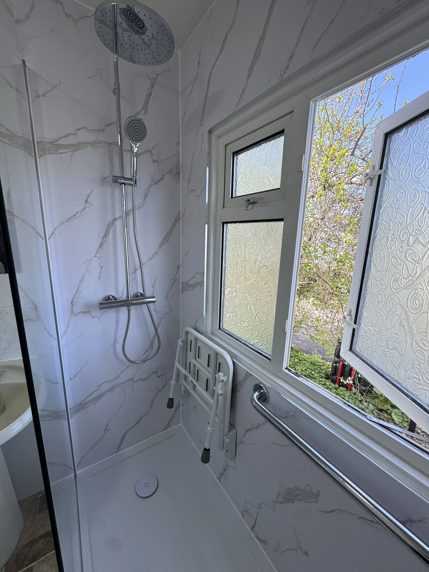 Thermostatic shower controls and grab rail, accessible bathroom Hertfordshire