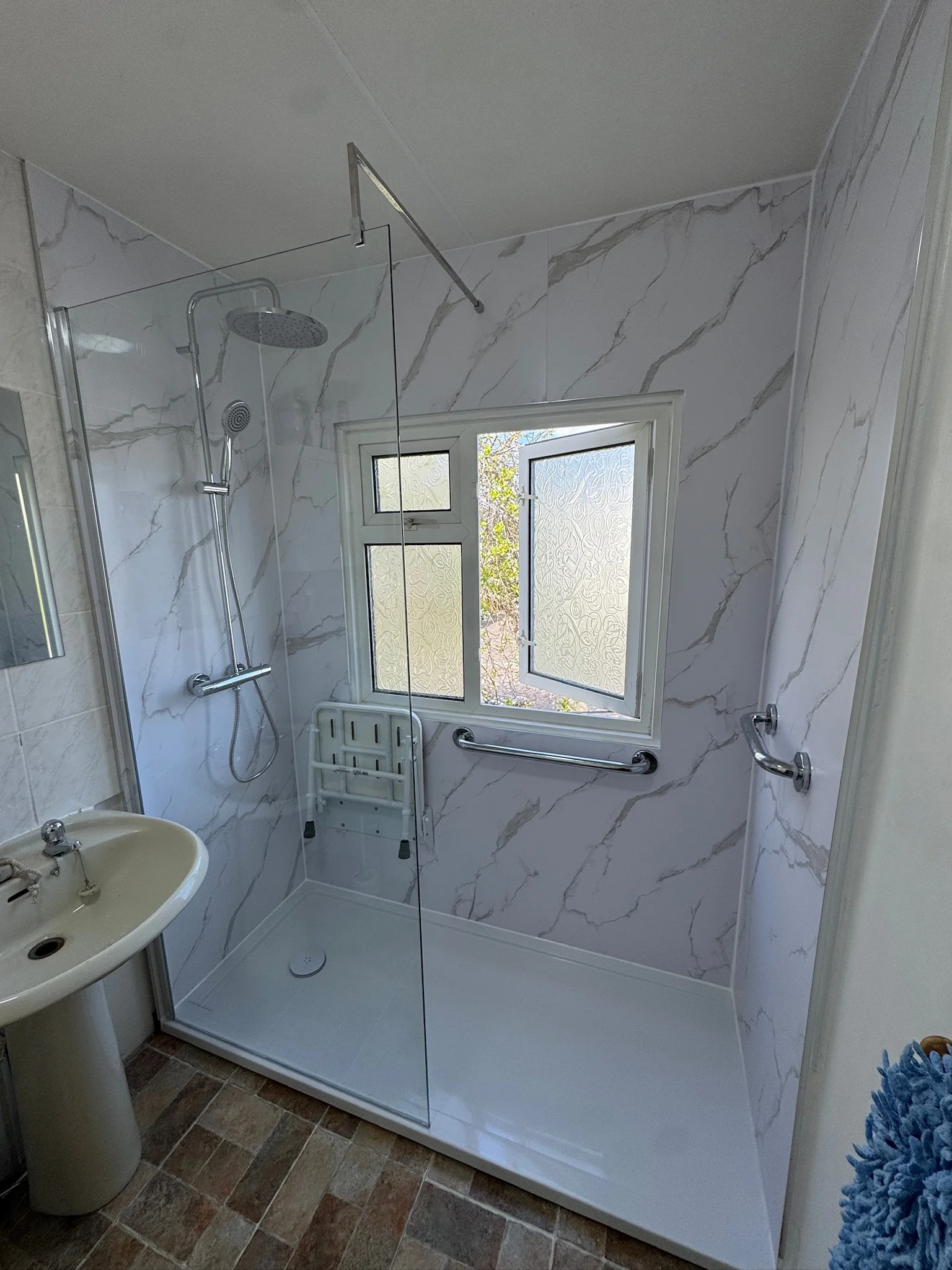Completed accessible walk-in shower, Hertfordshire